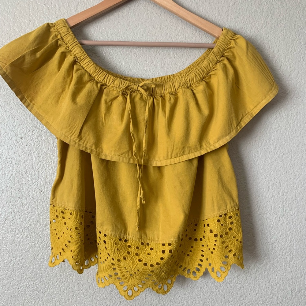 Madewell mustard, yellow, medium Womens off the shoulder top eyelet